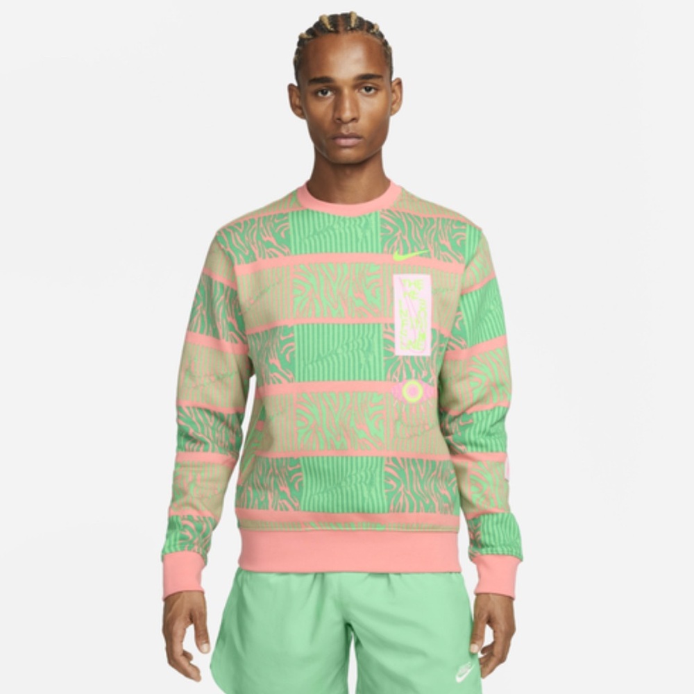Nike Men's Vibrant Green and Pink Crewneck Sweater